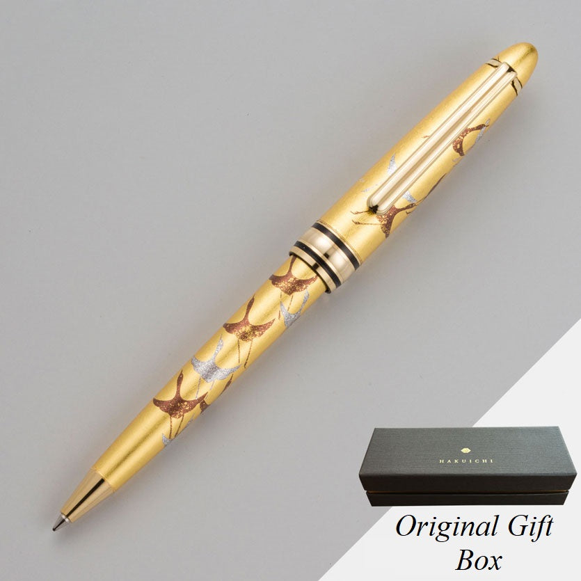 Japanese gold leaf Pen, Maki-e ballpoint pen,  many (traditionally 1000) paper cranes (gold)