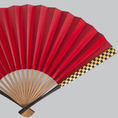 Japanese gold leaf ,Persimmon tannin side lacquer fan, Checkered (red and black)