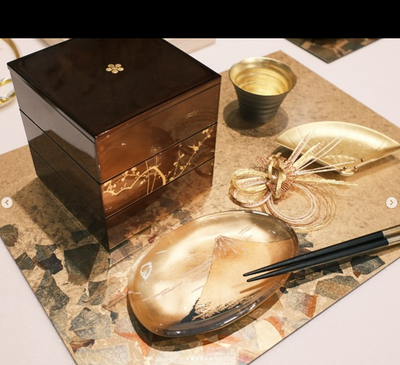 Foil Masterpiece Hokusai Glass Tray (gold) <2 pieces