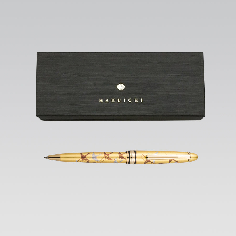 Japanese gold leaf Pen, Maki-e ballpoint pen,  many (traditionally 1000) paper cranes (gold)